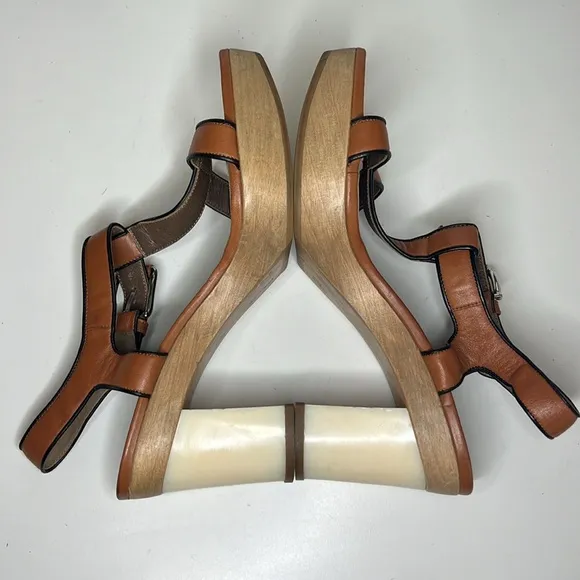 MARNI T-Strap Platform Heeled Sandals Brown/Black Leather Women’s Size 38