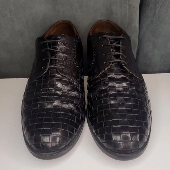 Meltonian Black Leather Dress Shoes Woven US Men's 10 Right Shoe Wide, Left M