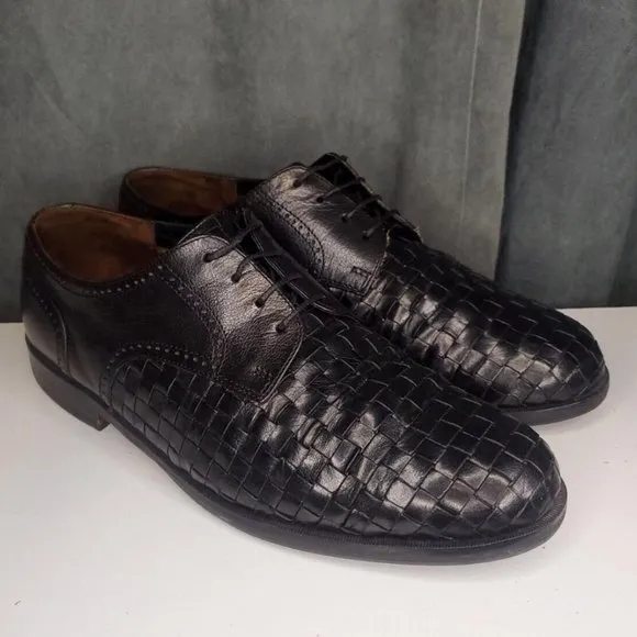 Meltonian Black Leather Dress Shoes Woven US Men's 10 Right Shoe Wide, Left M