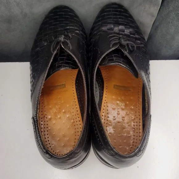 Meltonian Black Leather Dress Shoes Woven US Men's 10 Right Shoe Wide, Left M