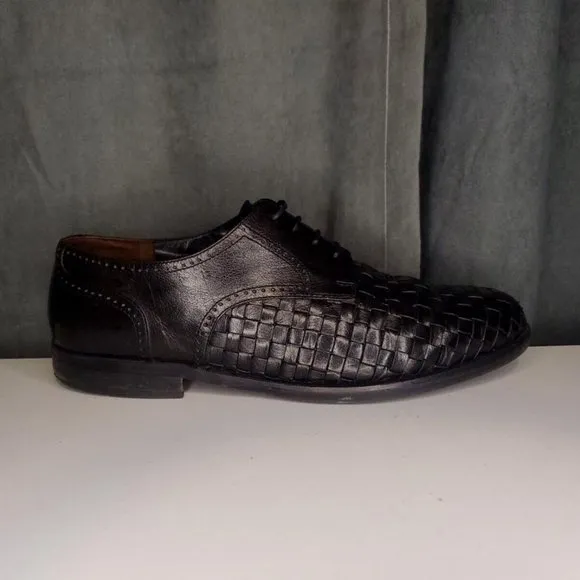 Meltonian Black Leather Dress Shoes Woven US Men's 10 Right Shoe Wide, Left M