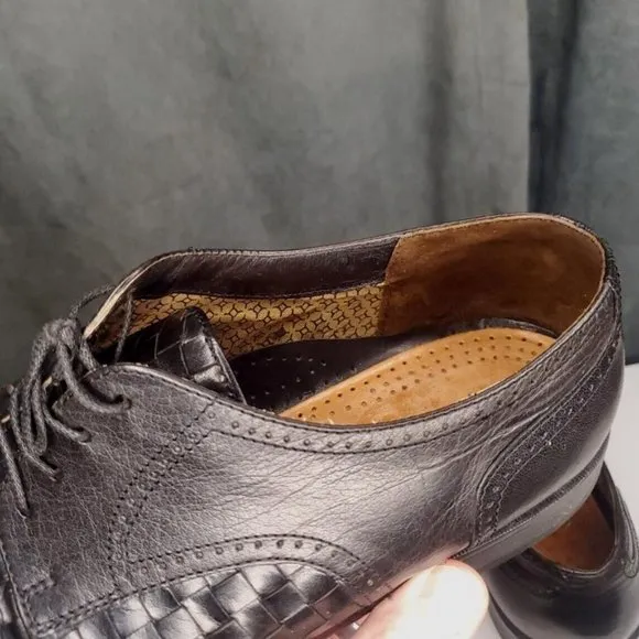 Meltonian Black Leather Dress Shoes Woven US Men's 10 Right Shoe Wide, Left M