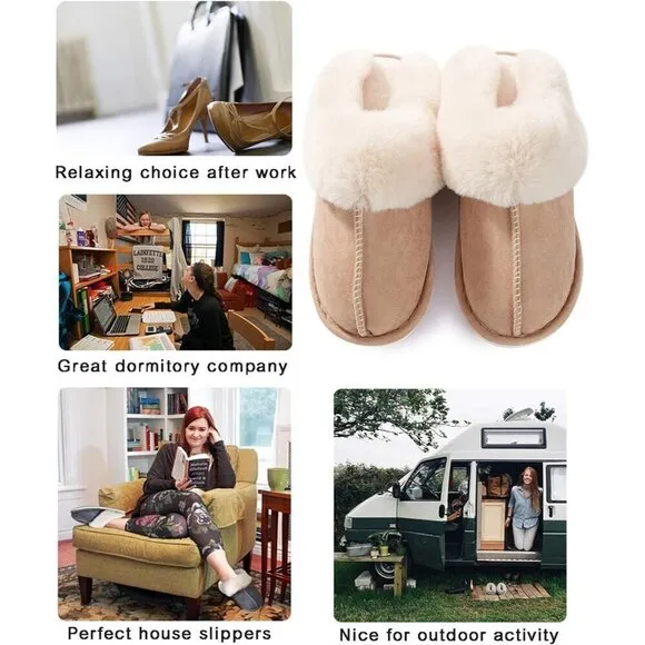 Memory Foam Fluffy Soft Warm Slip House Slippers Anti-Skid Cozy Plush for Womens