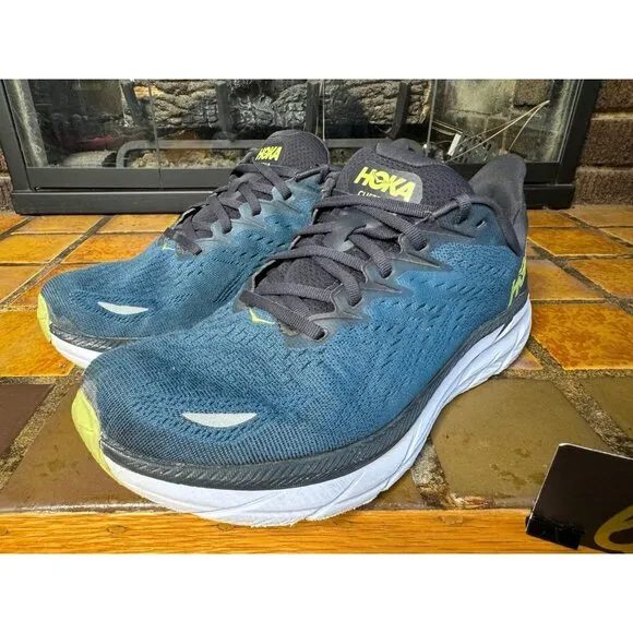 Mens 10 Wide Hoka One One Clifton 8 Blue Athletic Running Shoes 1121374 BCBT