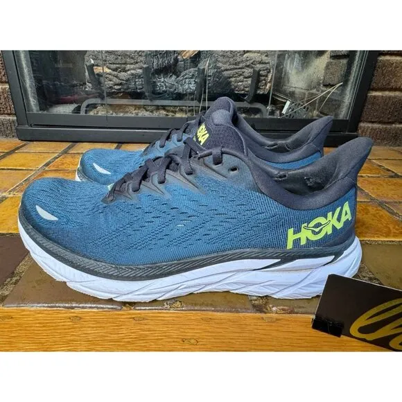 Mens 10 Wide Hoka One One Clifton 8 Blue Athletic Running Shoes 1121374 BCBT