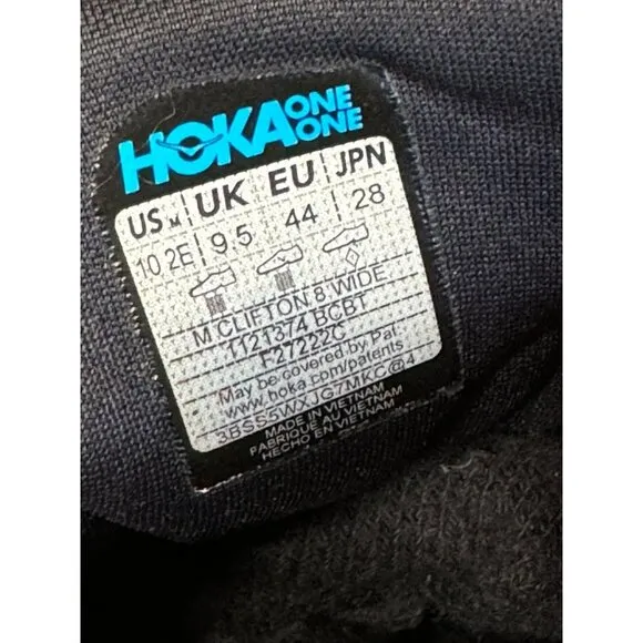 Mens 10 Wide Hoka One One Clifton 8 Blue Athletic Running Shoes 1121374 BCBT