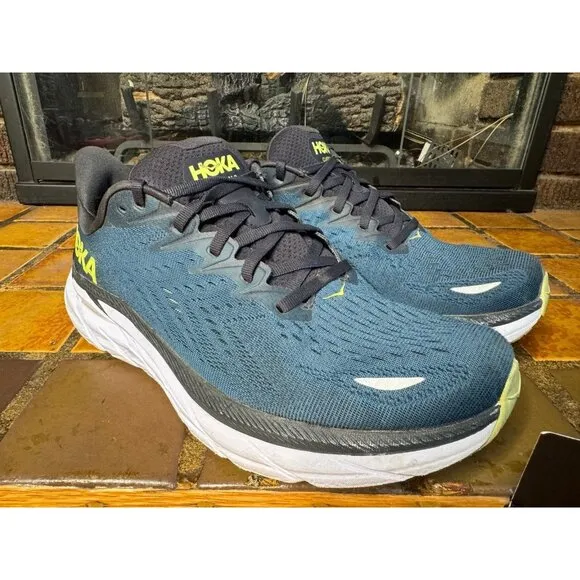 Mens 10 Wide Hoka One One Clifton 8 Blue Athletic Running Shoes 1121374 BCBT