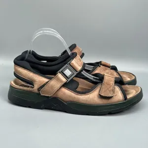 Mephisto Shark Fit Mens 9 9.5 /43 Brown Leather Sandals Hook &amp; Loop Open Toe