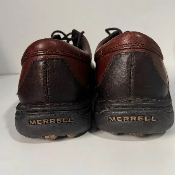 MERRELL SOJOURN BROWN LEATHER MENS size 9 OXFORD SHOES CAMPING outdoor