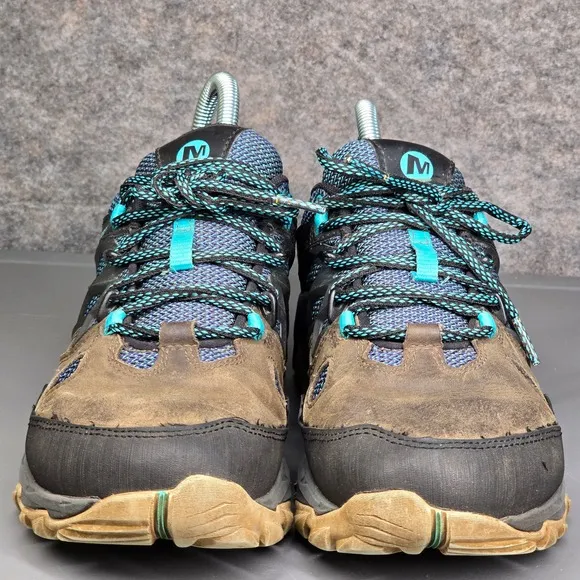 Merrell Trail Hiking Shoes Waterproof Athletic Active Pewter Blue Size 7