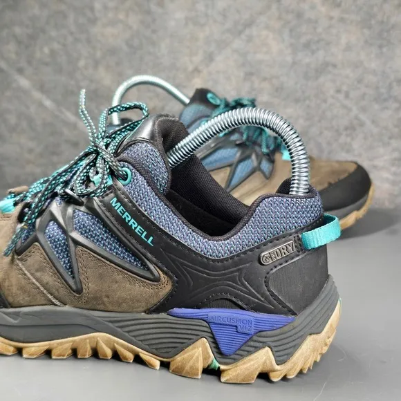 Merrell Trail Hiking Shoes Waterproof Athletic Active Pewter Blue Size 7