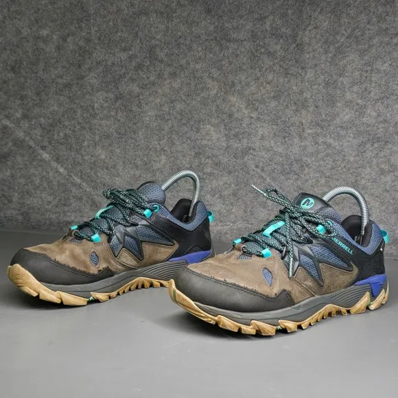 Merrell Trail Hiking Shoes Waterproof Athletic Active Pewter Blue Size 7