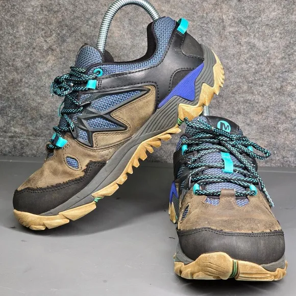 Merrell Trail Hiking Shoes Waterproof Athletic Active Pewter Blue Size 7