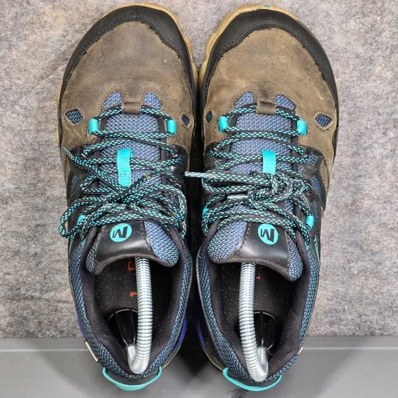 Merrell Trail Hiking Shoes Waterproof Athletic Active Pewter Blue Size 7