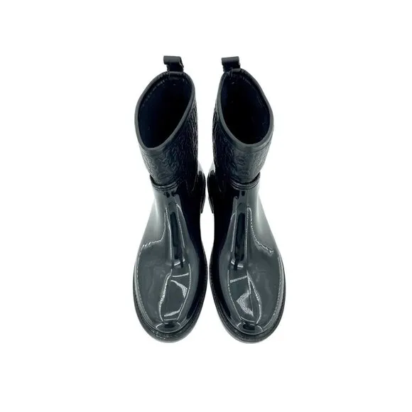 Michael Kors Blakely Rain Logo Embossed Leather Ankle Rubber Boots SZ 7