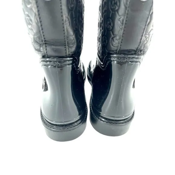 Michael Kors Blakely Rain Logo Embossed Leather Ankle Rubber Boots SZ 7