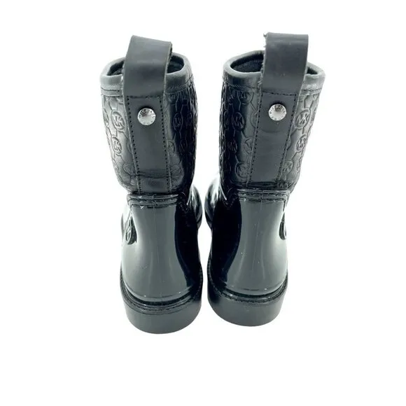 Michael Kors Blakely Rain Logo Embossed Leather Ankle Rubber Boots SZ 7