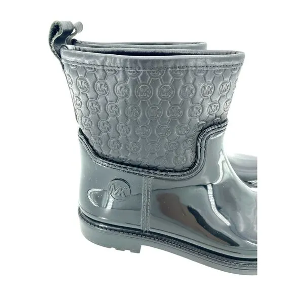 Michael Kors Blakely Rain Logo Embossed Leather Ankle Rubber Boots SZ 7