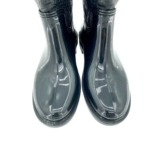 Michael Kors Blakely Rain Logo Embossed Leather Ankle Rubber Boots SZ 7