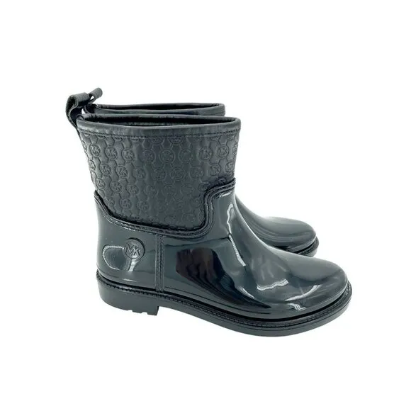 Michael Kors Blakely Rain Logo Embossed Leather Ankle Rubber Boots SZ 7