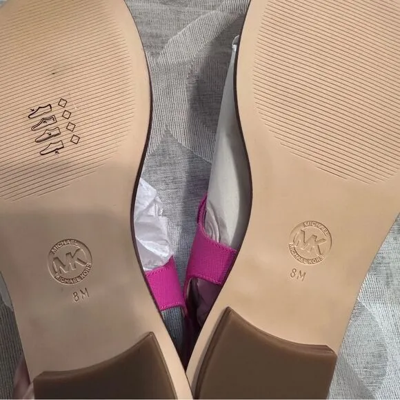 Michael Kors MK Plate Women's Faux Leather Slingback Thong Sandals NWT