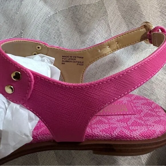 Michael Kors MK Plate Women's Faux Leather Slingback Thong Sandals NWT