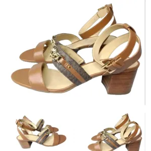 MICHAEL KORS Roxane Flex Embellished Leather &amp; Logo Dress Sandals Women's 10 M