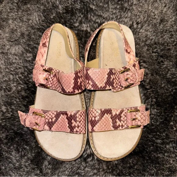 Michael Michael Kors Judd Snake Embossed Leather Sandal Sz 7.5 Bohemian Festival