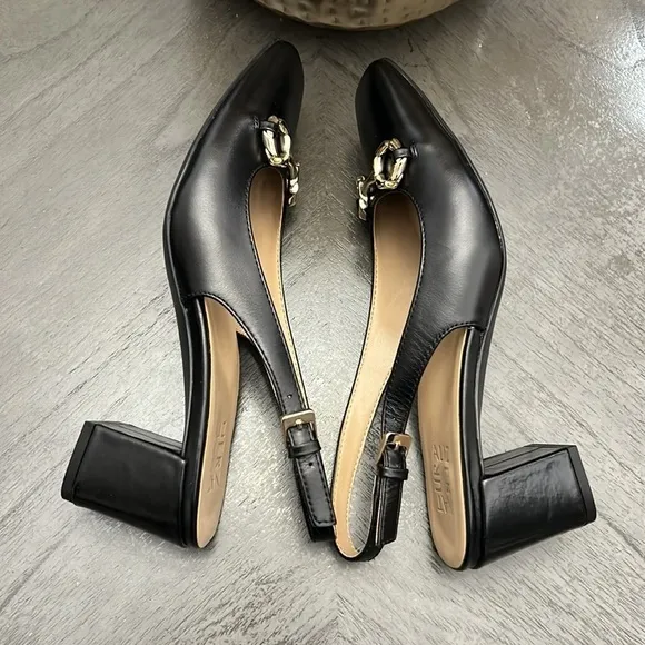 NATURALIZER Keeley Slingback Pumps Women's Shoes In Black Leather (WIDE)