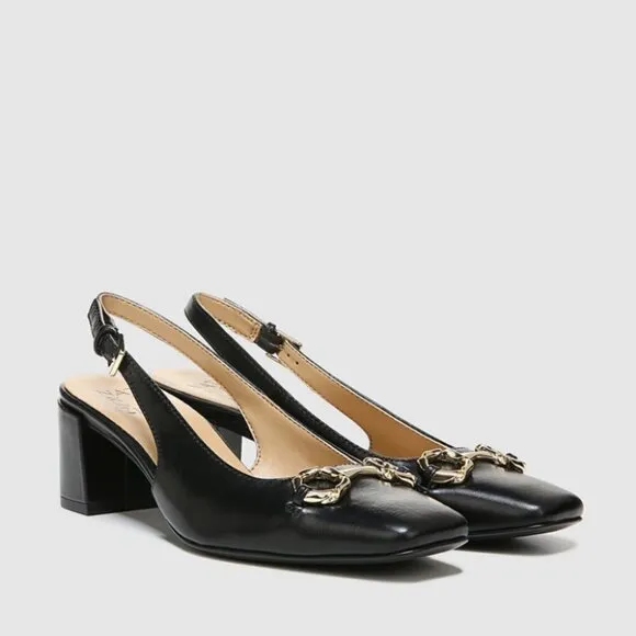 NATURALIZER Keeley Slingback Pumps Women's Shoes In Black Leather (WIDE)