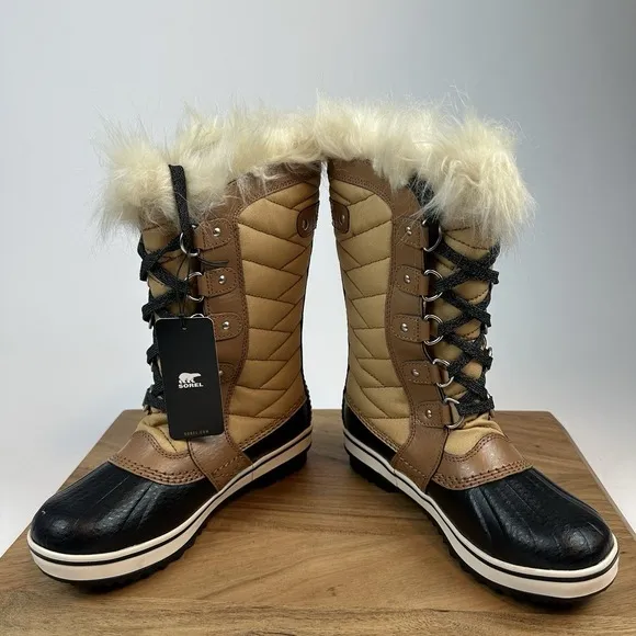 New $115 Big Kids Sorel Tofino II Fur Lined Waterproof Tan Boot Boots Size 3 Y