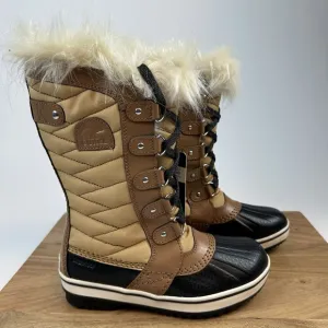 New $115 Big Kids Sorel Tofino II Fur Lined Waterproof Tan Boot Boots Size 3 Y