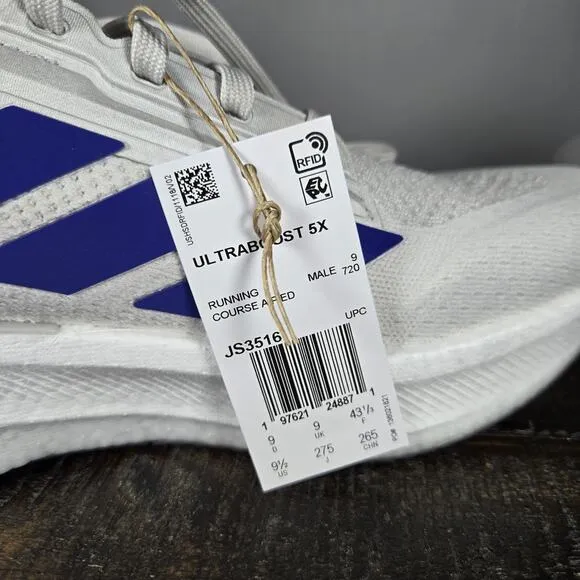 NEW Adidas Ultraboost 5X Mens Size 9.5 Running Shoes Cloud White Blue JS3516