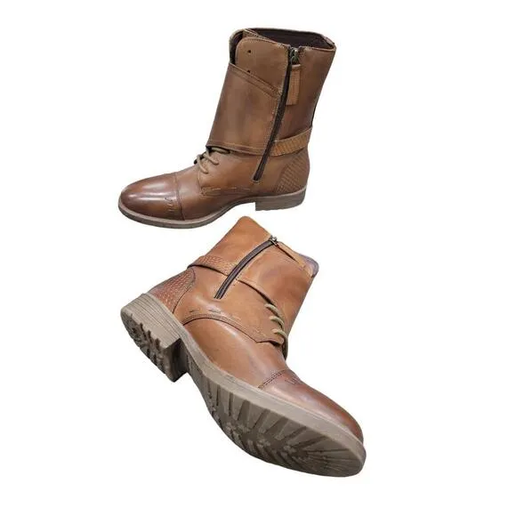 NEW Bedstu Roan Deception Leather Wrap Over Combat Boots Size 8 Tan