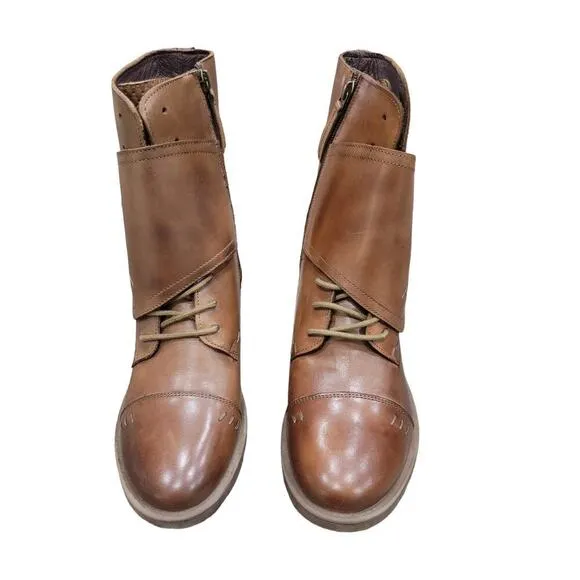 NEW Bedstu Roan Deception Leather Wrap Over Combat Boots Size 8 Tan