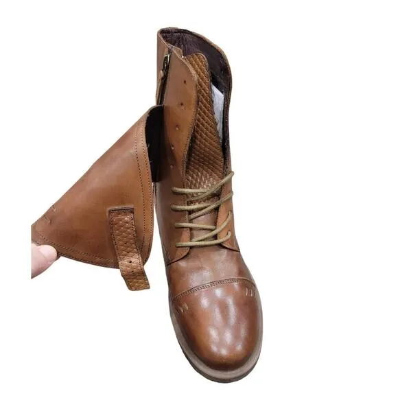 NEW Bedstu Roan Deception Leather Wrap Over Combat Boots Size 8 Tan