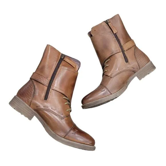 NEW Bedstu Roan Deception Leather Wrap Over Combat Boots Size 8 Tan