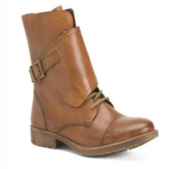 NEW Bedstu Roan Deception Leather Wrap Over Combat Boots Size 8 Tan