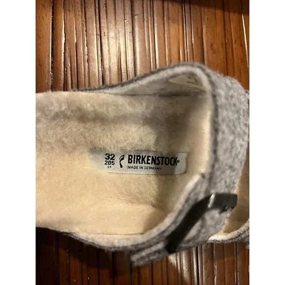 NEW Birkenstock Girls ARIZONA Happy Lamb Grey Sandals Slides Size 32 Winter Fur