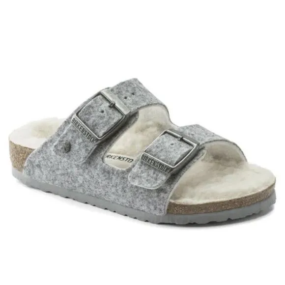 NEW Birkenstock Girls ARIZONA Happy Lamb Grey Sandals Slides Size 32 Winter Fur