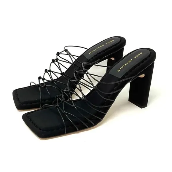 New! Good American Shoes Good American‎ Black Neoprene Caged Mule