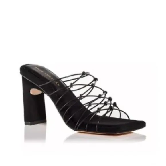New! Good American Shoes Good American‎ Black Neoprene Caged Mule