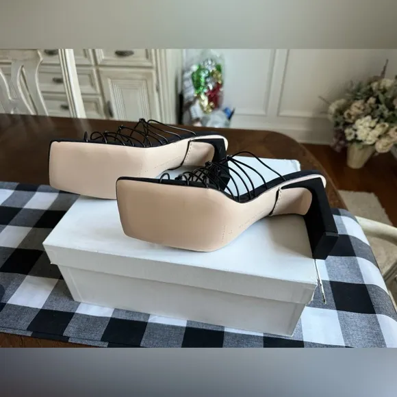 New! Good American Shoes Good American‎ Black Neoprene Caged Mule