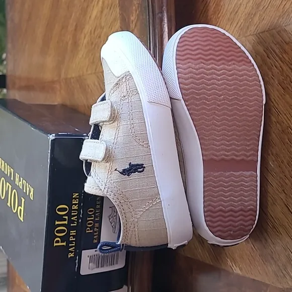 New in box! Polo Ralph Lauren Khaki Kingsley Boys baby size 6 canvas shoe