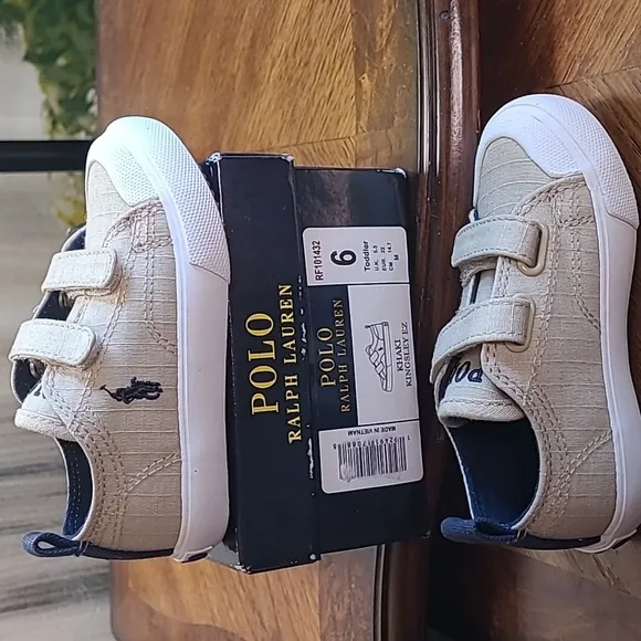 New in box! Polo Ralph Lauren Khaki Kingsley Boys baby size 6 canvas shoe