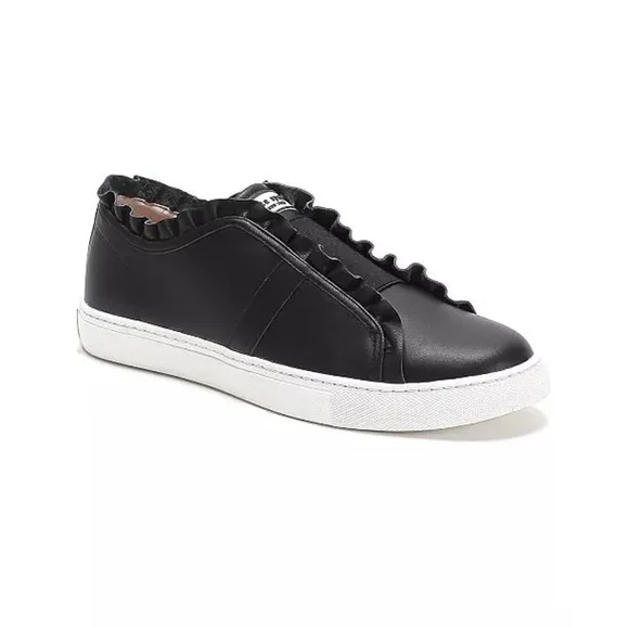 New Kate Spade Black Leather Lance Ruffle Sneakers