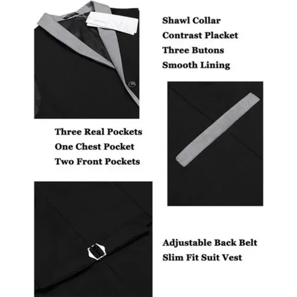 NEW MEN'S Suit Vest Slim Fit Waistcoat Black