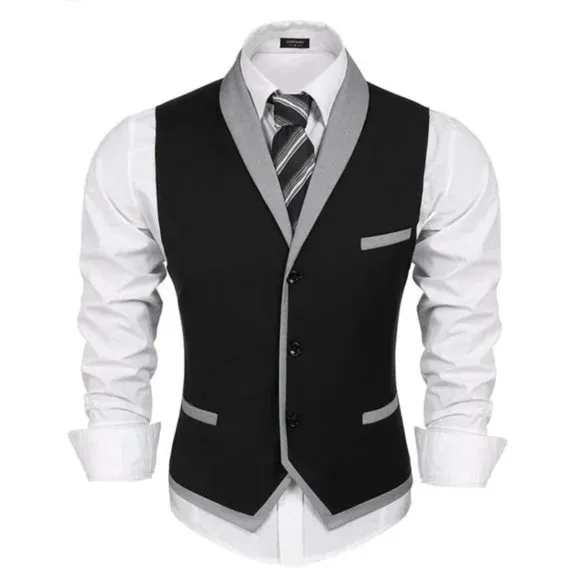 NEW MEN'S Suit Vest Slim Fit Waistcoat Black