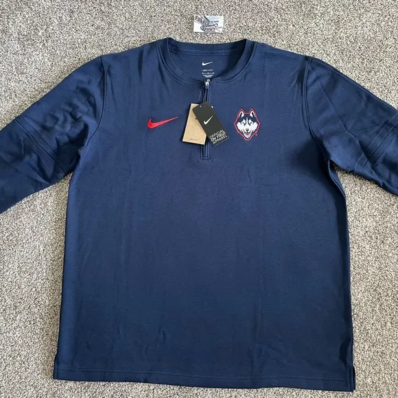 New Nike Dri-Fit Pullover Sweatshirt Jacket UCONN Huskies Blue Red Mens XL