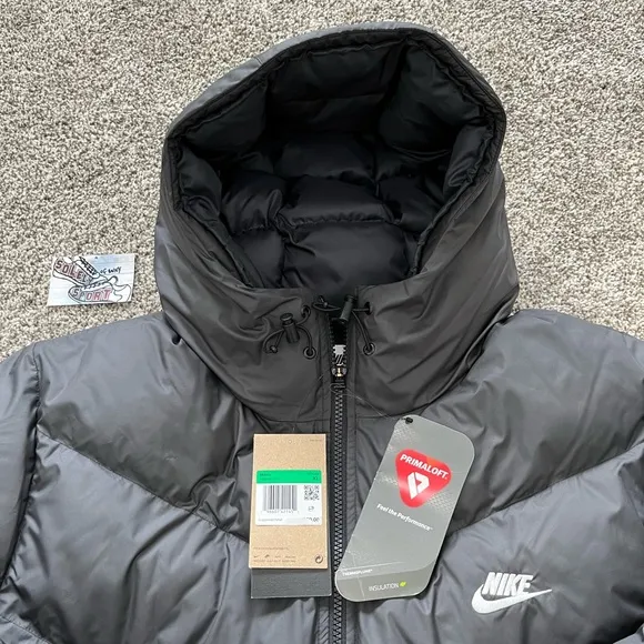 New Nike Storm Fit Windrunner Primaloft Hooded Puffer Jacket Black Mens XL